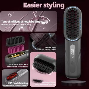 Straight Hair Comb Rechargeable | Built-In Comb | Fast Heating | 4 Temperature Settings | USB Charging