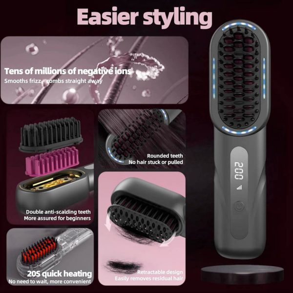 Straight Hair Comb Rechargeable | Built-In Comb | Fast Heating | 4 Temperature Settings | USB Charging - Image 2