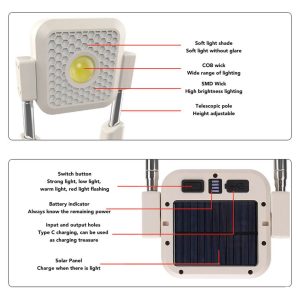 Solar Work Light – 10,000LM Rechargeable with Adjustable Height