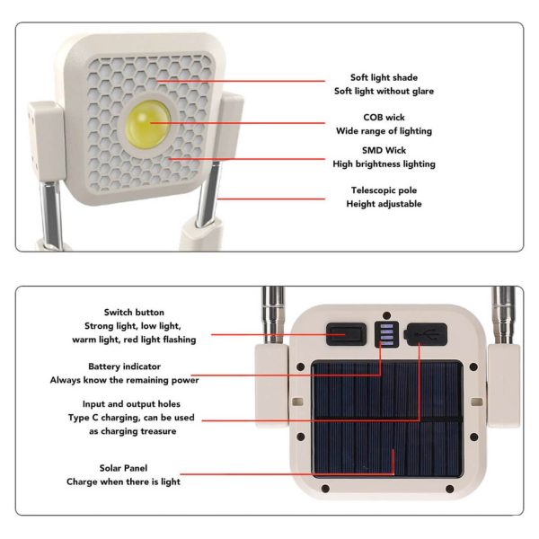 Solar Work Light – 10,000LM Rechargeable with Adjustable Height - Image 2