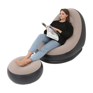 Thickened Flocking Inflatable Sofa Lazy Sofa Bed with Footstool – Comfortable Portable Seating for Home and Outdoor – UAE