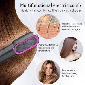 Straight Hair Comb Rechargeable | Built-In Comb | Fast Heating | 4 Temperature Settings | USB Charging