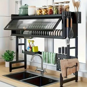 Sisliya Adjustable Over-the-Sink Dish Drying Rack – Space-Saving Stainless Steel Kitchen Organizer | AOS - Anam Official Store UAE
