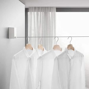 Wall-Mounted Retractable Clothesline – 13.8 Feet (White) Heavy-Duty Stainless Steel | Ideal for Balconies and Laundry | Space-Saving Dryer for UAE Homes