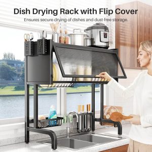 Over the Sink Dish Drying Rack | Large Capacity Stainless Steel Organizer | Foldable Drainer Shelf | Space Saver Kitchen Storage