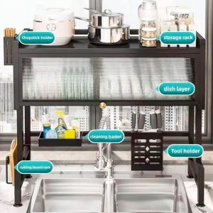 Over the Sink Dish Drying Rack | Large Capacity Stainless Steel Organizer | Foldable Drainer Shelf | Space Saver Kitchen Storage