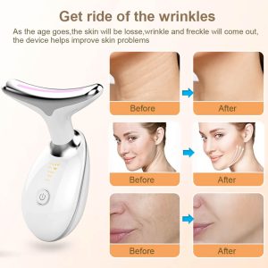 ES‑1081 3‑in‑1 Neck & Face Massager | 3 Color LED Therapy | Anti-Wrinkle | Thermal & Vibration | Face Sculpting Tool – White Massager