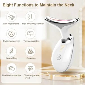 ES‑1081 3‑in‑1 Neck & Face Massager | 3 Color LED Therapy | Anti-Wrinkle | Thermal & Vibration | Face Sculpting Tool – White Massager