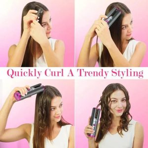Cordless Automatic Hair Curler with LCD Display | USB Rechargeable | Ceramic Barrel | Portable & Travel-Friendly