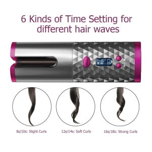 Cordless Automatic Hair Curler with LCD Display | USB Rechargeable | Ceramic Barrel | Portable & Travel-Friendly