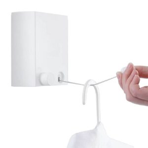 Wall-Mounted Retractable Clothesline – 13.8 Feet (White) Heavy-Duty Stainless Steel | Ideal for Balconies and Laundry | Space-Saving Dryer for UAE Homes