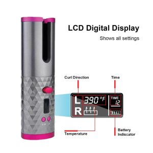 Cordless Automatic Hair Curler with LCD Display | USB Rechargeable | Ceramic Barrel | Portable & Travel-Friendly