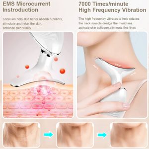 ES‑1081 3‑in‑1 Neck & Face Massager | 3 Color LED Therapy | Anti-Wrinkle | Thermal & Vibration | Face Sculpting Tool – White Massager