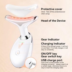 ES‑1081 3‑in‑1 Neck & Face Massager | 3 Color LED Therapy | Anti-Wrinkle | Thermal & Vibration | Face Sculpting Tool – White Massager