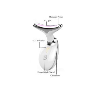 ES‑1081 3‑in‑1 Neck & Face Massager | 3 Color LED Therapy | Anti-Wrinkle | Thermal & Vibration | Face Sculpting Tool – White Massager