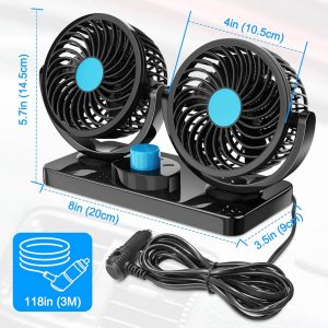Portable 12V/24V Car Mini Fan | Dual-Speed Cooling Fan with 360° Rotation | Low Noise | Energy Efficient | Ideal for Cars, Trucks & Buses in UAE