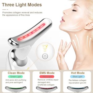 ES‑1081 3‑in‑1 Neck & Face Massager | 3 Color LED Therapy | Anti-Wrinkle | Thermal & Vibration | Face Sculpting Tool – White Massager