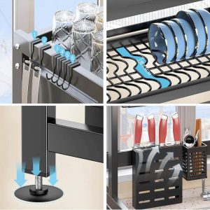 Over the Sink Dish Drying Rack | Large Capacity Stainless Steel Organizer | Foldable Drainer Shelf | Space Saver Kitchen Storage