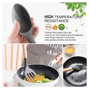 12-Piece Silicone Kitchen Utensil Set | Heat-Resistant Cooking Spoons & Spatulas | Wooden Handles | Non-Stick Friendly | Premium Black Design