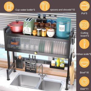 Over the Sink Dish Drying Rack | Large Capacity Stainless Steel Organizer | Foldable Drainer Shelf | Space Saver Kitchen Storage