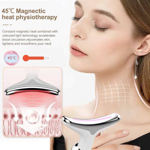 ES‑1081 3‑in‑1 Neck & Face Massager | 3 Color LED Therapy | Anti-Wrinkle | Thermal & Vibration | Face Sculpting Tool – White Massager