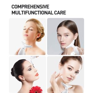ES‑1081 3‑in‑1 Neck & Face Massager | 3 Color LED Therapy | Anti-Wrinkle | Thermal & Vibration | Face Sculpting Tool – White Massager