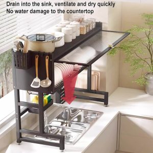 Over the Sink Dish Drying Rack | Large Capacity Stainless Steel Organizer | Foldable Drainer Shelf | Space Saver Kitchen Storage
