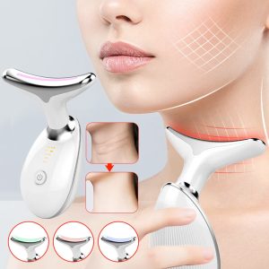 ES‑1081 3‑in‑1 Neck & Face Massager | 3 Color LED Therapy | Anti-Wrinkle | Thermal & Vibration | Face Sculpting Tool – White Massager