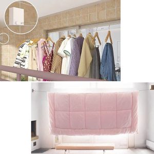 Wall-Mounted Retractable Clothesline – 13.8 Feet (White) Heavy-Duty Stainless Steel | Ideal for Balconies and Laundry | Space-Saving Dryer for UAE Homes