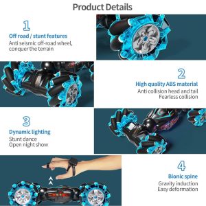 Stunt Car 4WD 2.4GHz Remote Control Gesture Sensor Toy Car | 360° Rotating Off-Road Vehicle with Lights & Music