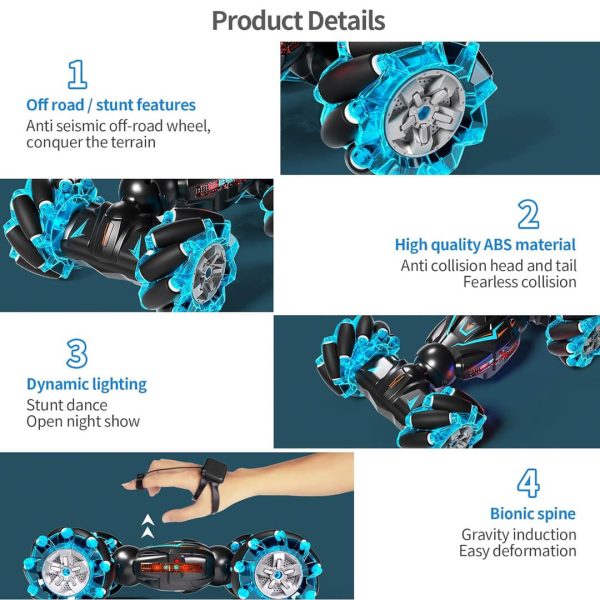Stunt Car 4WD 2.4GHz Remote Control Gesture Sensor Toy Car | 360° Rotating Off-Road Vehicle with Lights & Music - Image 5