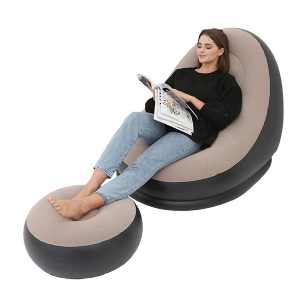 Thickened Flocking Inflatable Sofa Lazy Sofa Bed with Footstool – Comfortable Portable Seating for Home and Outdoor – UAE