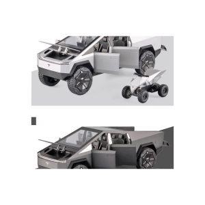 Tesla Cybertruck Pickup with Motorcycle – 1:32 Diecast Model with Sound & Light
