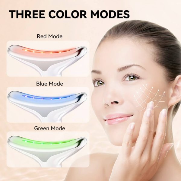 ES‑1081 3‑in‑1 Neck & Face Massager | 3 Color LED Therapy | Anti-Wrinkle | Thermal & Vibration | Face Sculpting Tool – White Massager - Image 14