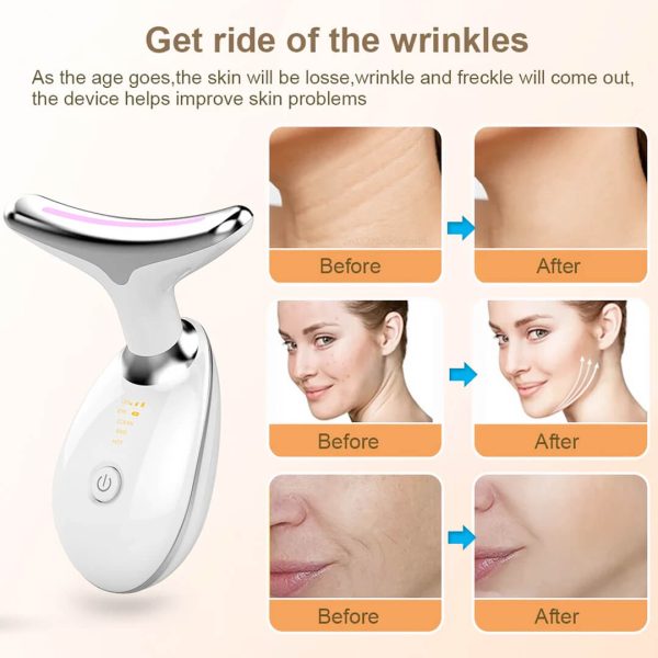 ES‑1081 3‑in‑1 Neck & Face Massager | 3 Color LED Therapy | Anti-Wrinkle | Thermal & Vibration | Face Sculpting Tool – White Massager - Image 8