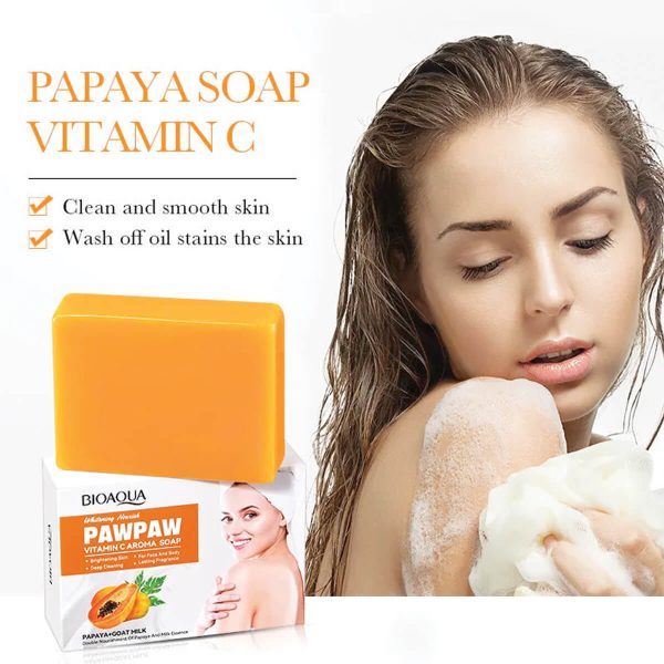 BIOAQUA Papaya Vitamin C Kojic Acid Handmade Whitening Soap – Deep Cleansing & Brightening Bath Soap in UAE