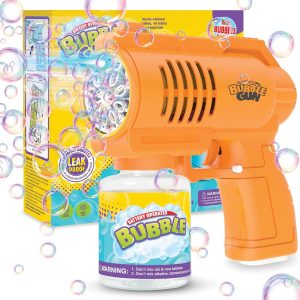 Bubble Machine Bubble Gun for Kids – Silent Automatic 10-Hole with LED, 10,000+ Bubbles per Minute, 130ml Solution – UAE