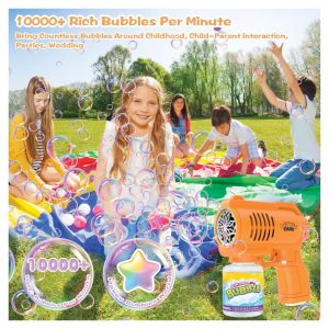 Bubble Machine Bubble Gun for Kids – 10-Hole LED Automatic Bubble Blower