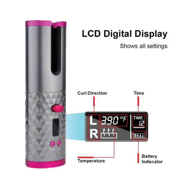 Cordless Automatic Hair Curler with LCD Display | USB Rechargeable | Ceramic Barrel | Portable & Travel-Friendly - Image 2