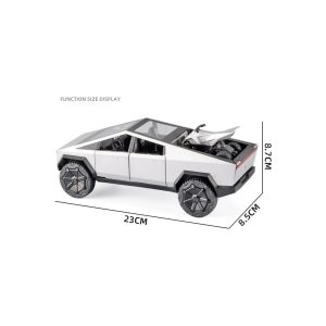Tesla Cybertruck Pickup with Motorcycle – 1:32 Diecast Model with Sound & Light