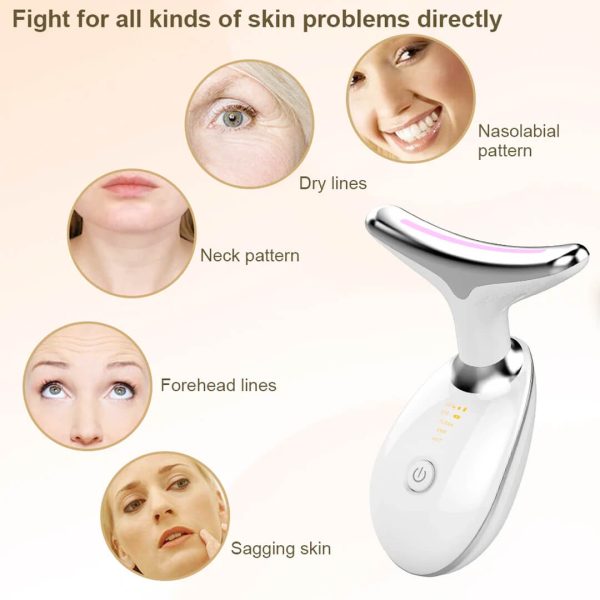ES‑1081 3‑in‑1 Neck & Face Massager | 3 Color LED Therapy | Anti-Wrinkle | Thermal & Vibration | Face Sculpting Tool – White Massager - Image 6