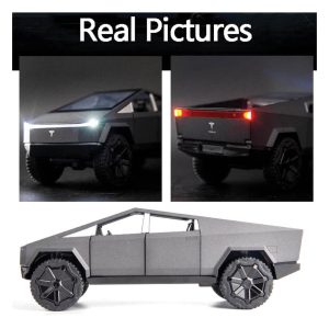 Tesla Cybertruck Pickup with Motorcycle – 1:32 Diecast Model with Sound & Light