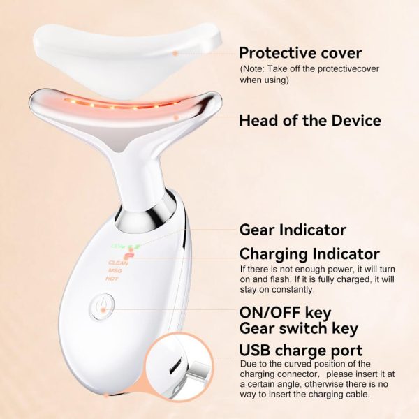 ES‑1081 3‑in‑1 Neck & Face Massager | 3 Color LED Therapy | Anti-Wrinkle | Thermal & Vibration | Face Sculpting Tool – White Massager - Image 7