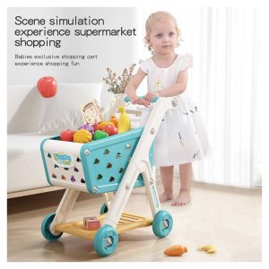 Kids Shopping Cart Trolley Play Set with Pretend Food and Accessories