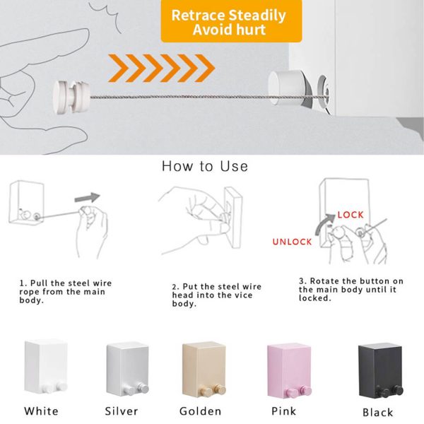 Wall-Mounted Retractable Clothesline – 13.8 Feet (White) Heavy-Duty Stainless Steel | Ideal for Balconies and Laundry | Space-Saving Dryer for UAE Homes - Image 4
