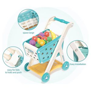 Kids Shopping Cart Trolley Play Set with Pretend Food and Accessories