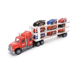 Truck with 9PCS Racing Cars – High-Simulation Carrier Truck Toy with Music and Lights for Kids in UAE
